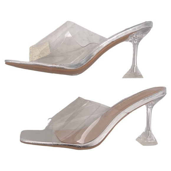 MUDD • Women’s Clear Metallic Silver Square Toe Heels - Picture 10 of 12